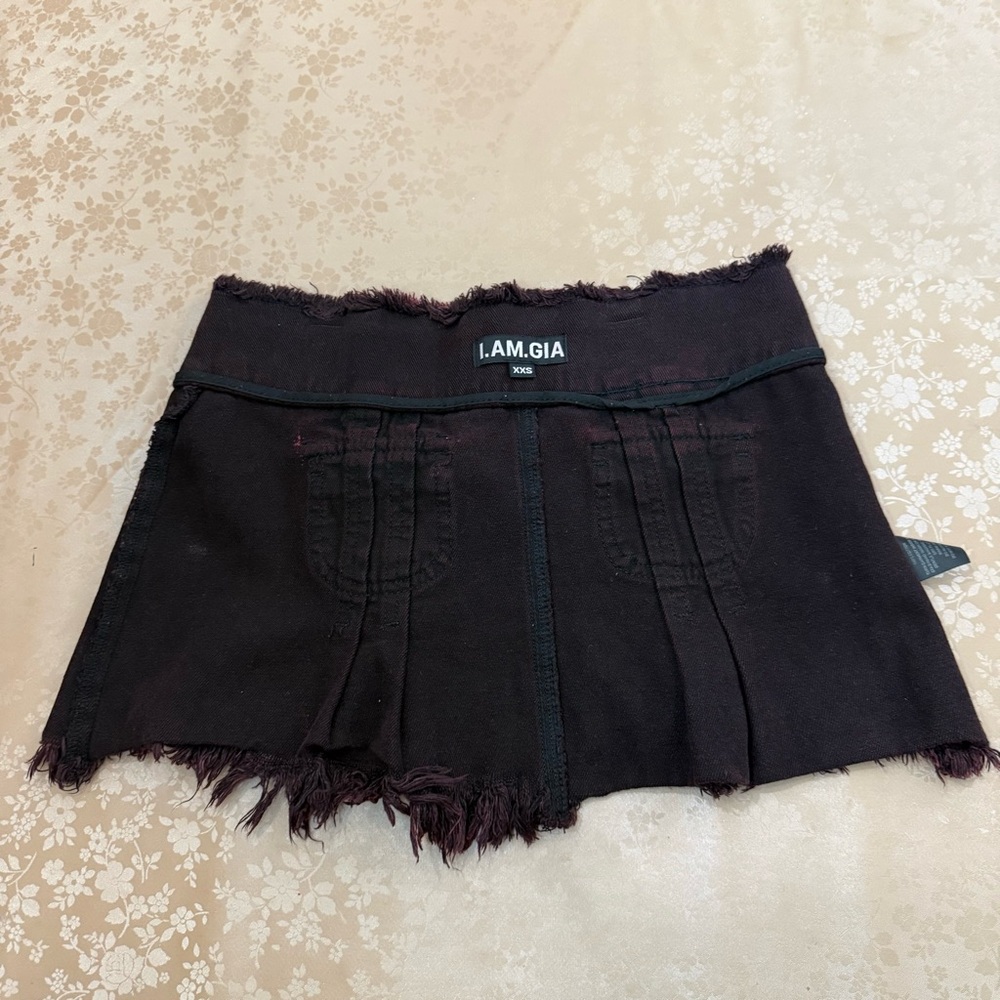 I.AM.GIA Skylar Burgundy Micro Mini Skirt Raw Hem Low Rise XXS 100% Cotton - Picture 11 of 11